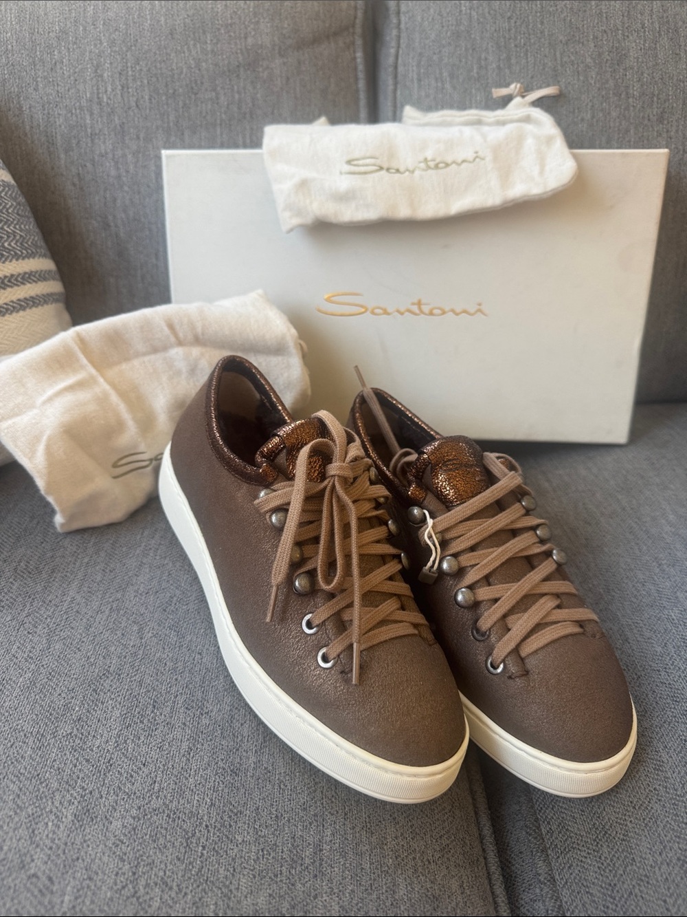 Santoni Brown Sneakers with Cream Soles